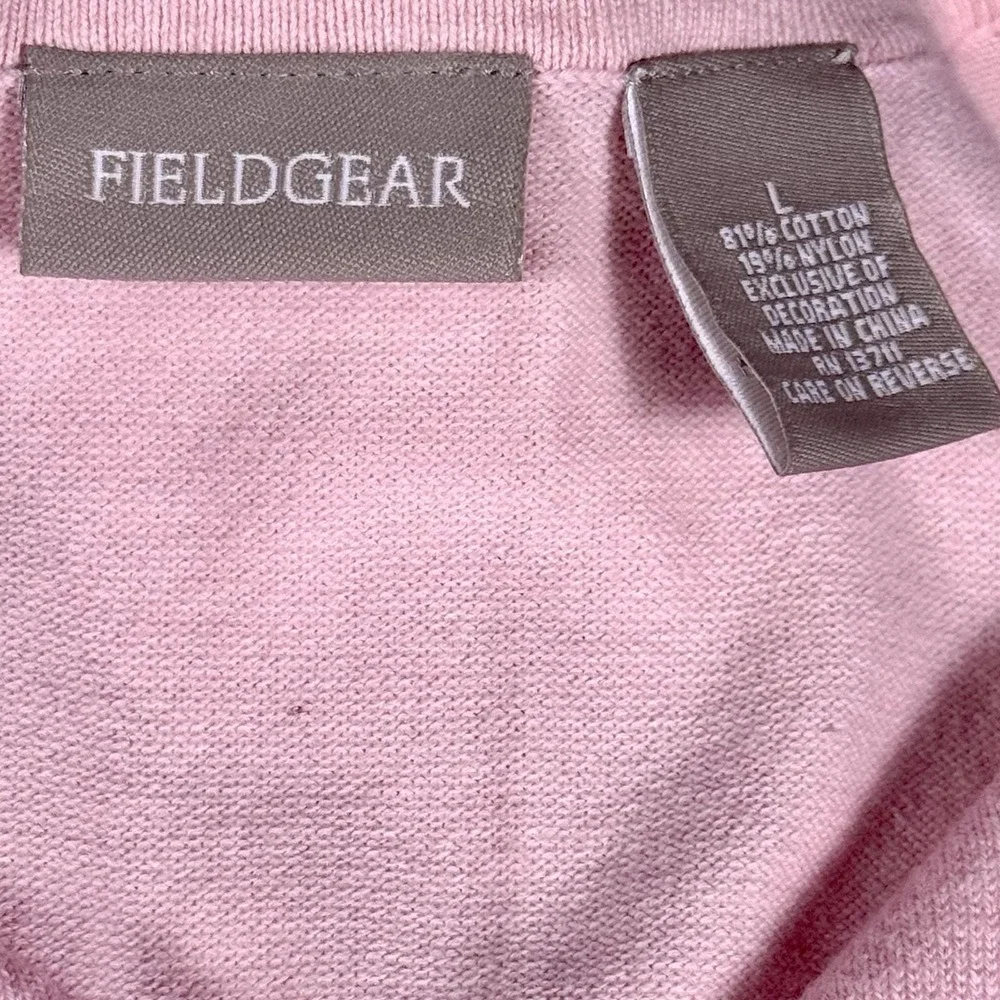 Fieldgear In Bloom Pastel Pink Floral Ribbon Appliqué Cardigan Sweater NWT L Vtg